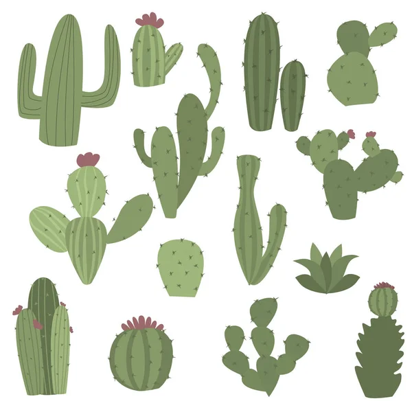 stock vector Cactus icons in flat handrawn style on white background vector illustration. Home plants cactus with flowers. Decorative cacti with prickles and without.