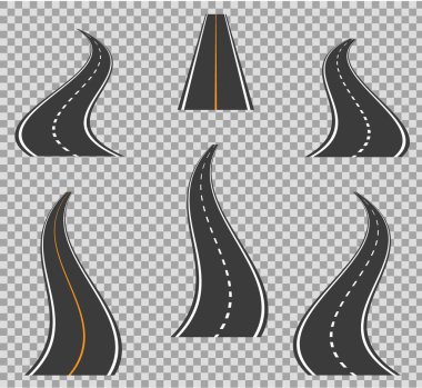 Bükme ve yüksek yol simgeler patika yollar. Yol eğrileri geometrik tasarım vektör çizim. Bir yol ve kaldırım ve Kavşağı olan yol. Şehir haritası için vektör öğeleri. Otoban asfalt yol trafik sokakları