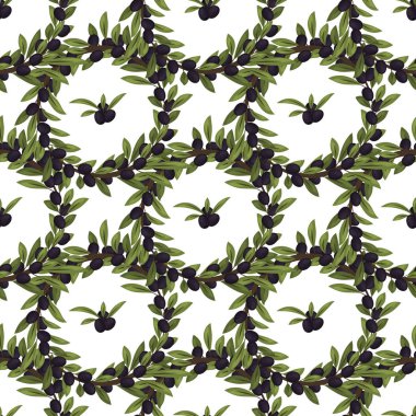 Zeytin Konfit zeytin arka plan tasarım vektör çizim için zeytin yağı, doğal kozmetik ile seamless modeli.