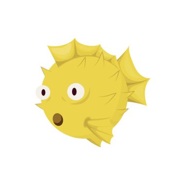 Deniz sualtı akvaryum egzotik hayvan karakter balık. Sevimli küçük balık kirpi vektör çizim. çizgi film deniz blowfish tasarım.