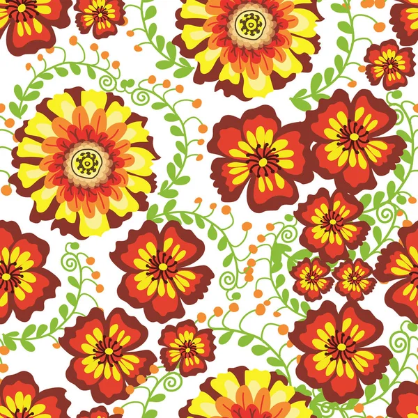 Blumen nahtlose Muster Vektor Illustration grün Blätter Stoff Blütendruck — Stockvektor