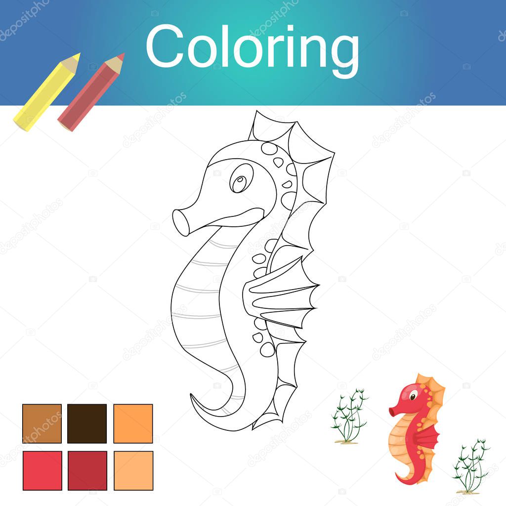 Coloring book with animals outline artwork page vector illustration.