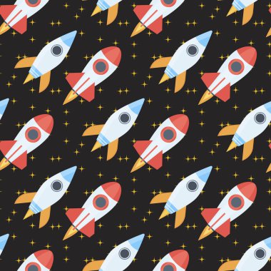 Dikişsiz desen arka plan vektör çizim roket sahası küre Güneş sistemi ve evren gezegen gökyüzü.