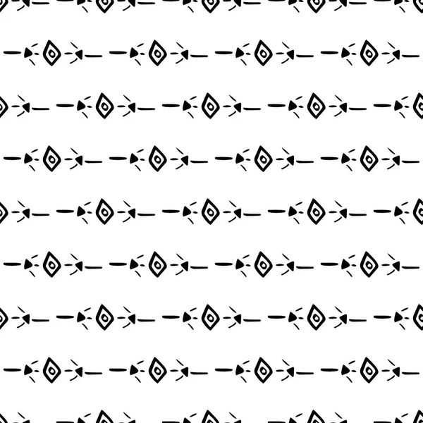 幾何学的なライン モノクロの抽象的なシームレス パターンを手で矢印、ストライプ、ライン、サークルのベクトル図とパターンを描画. — ストックベクタ