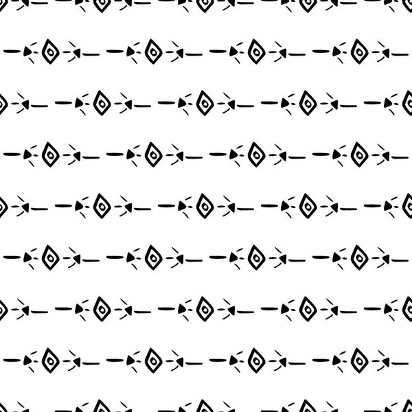 Geometric line monochrome abstract seamless pattern with hand drawn pattern with arrow, stripe, line, circle vector illustration.