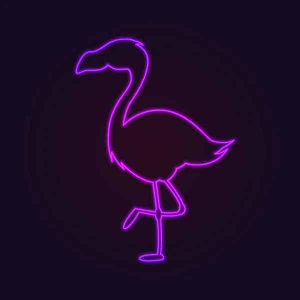 Ilustración de signo de luz vectorial de flamenco de neón rosa. Elemento resplandeciente de decoración de aves tropicales fluorescentes . — Vector de stock