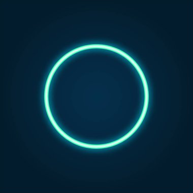Neon ışık arka plan tasarım çerçeve tanıtım vektör çizim için parlayan parlak mavi daire. Yuvarlak gece parlayan işaret elektrik halka çerçeve.