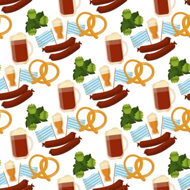 Oktoberfest vektör seamless modeli alkol parti arka plan tasarımı. Yazdırma yinelenen Ekim Festivali bira festivali tatil. Tebrik geleneksel Bavyera Alman dekorasyon.