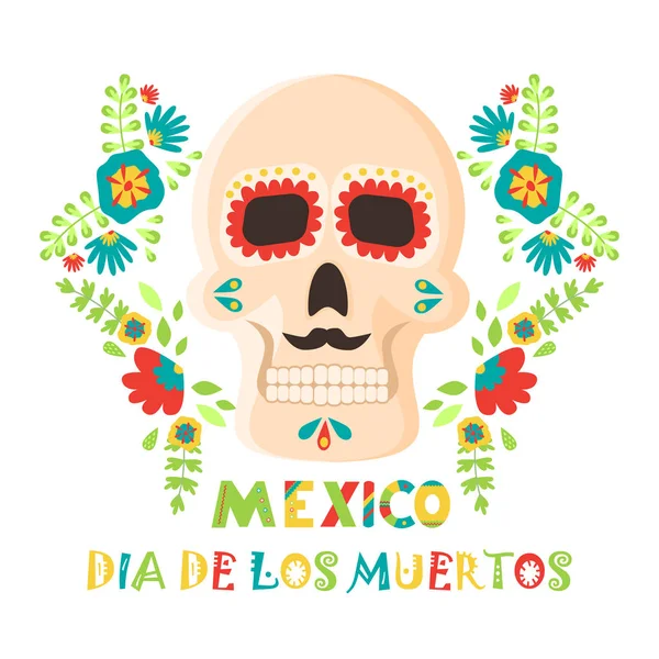 Giorno del manifesto morto, messicano dia de los muertos teschio di zucchero vacanza vettore illustrazione . — Vettoriale Stock