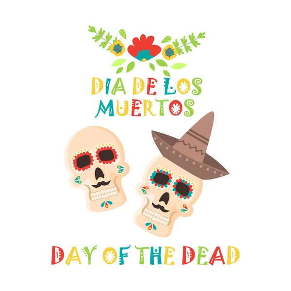 Día Del Cartel Muerto Día Mexicano Los Muertos Azúcar Cráneo — Vector de stock
