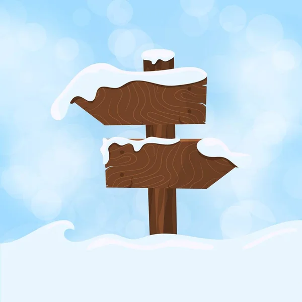 木製看板空と冬コピー スペース ベクトル図と雪が降る 木製サイン バナーを雪が 看板空の休日冬の投稿 冷たい氷自然道標クリスマス掲示板 — ストックベクタ