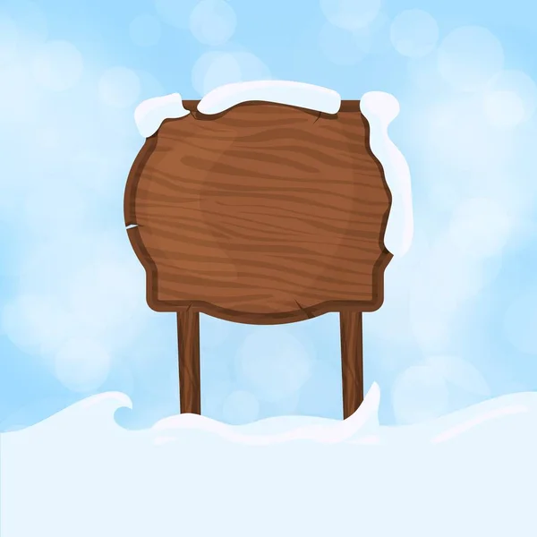 Prázdná Deska Dřevěná Zimě Sníh Kopií Prostor Vektorové Ilustrace Sněží — Stockový vektor
