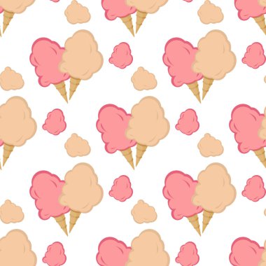 Pamuk şeker sarıcı Dikişsiz desen vektör çizim şeker bulutlar tatlı duvar kağıdı. Kabarık lezzetli tatlı lezzetli. Candyfloss karnaval snack.