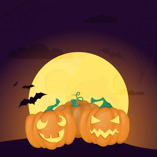 Halloween Hintergrund Nacht Wald Mit Mond Vektor Illustration Herbst Gruselig — Stockvektor