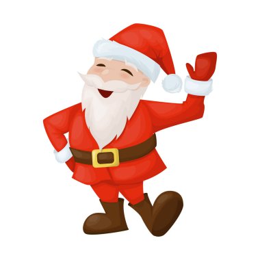 Neşeli Noel tatil çizgi film karakteri vektör çizim gülümseyen mutlu Noel Baba. Kırmızı kostüm ihtiyar tebrik sevinç xmas kutlama.