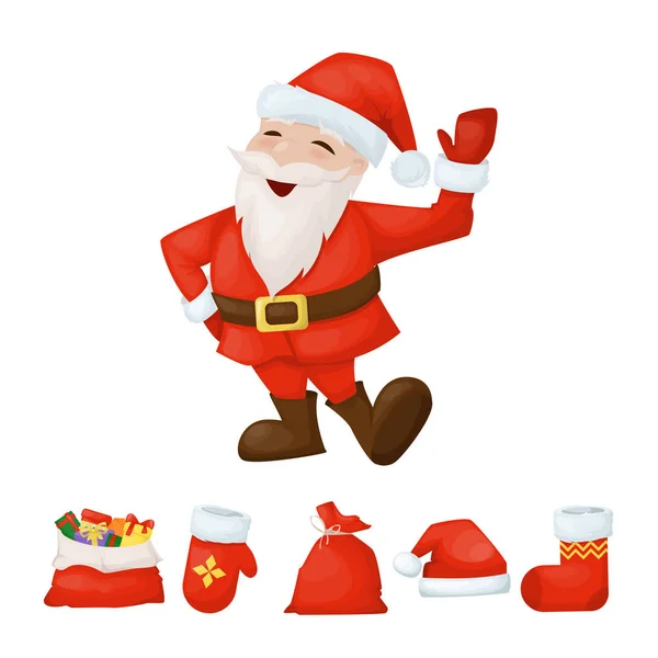 Buon Babbo Natale sorridente Buon Natale vacanza cartone animato personaggio vettoriale illustrazione. costume rosso vecchio saluto gioia festa di Natale . — Vettoriale Stock