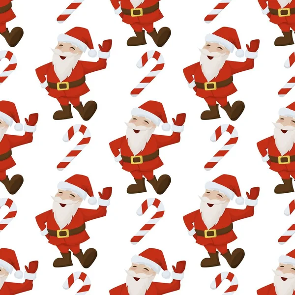 Natale Santa Caramella Canna Senza Cuciture Modello Inverno Vacanza Regalo — Vettoriale Stock