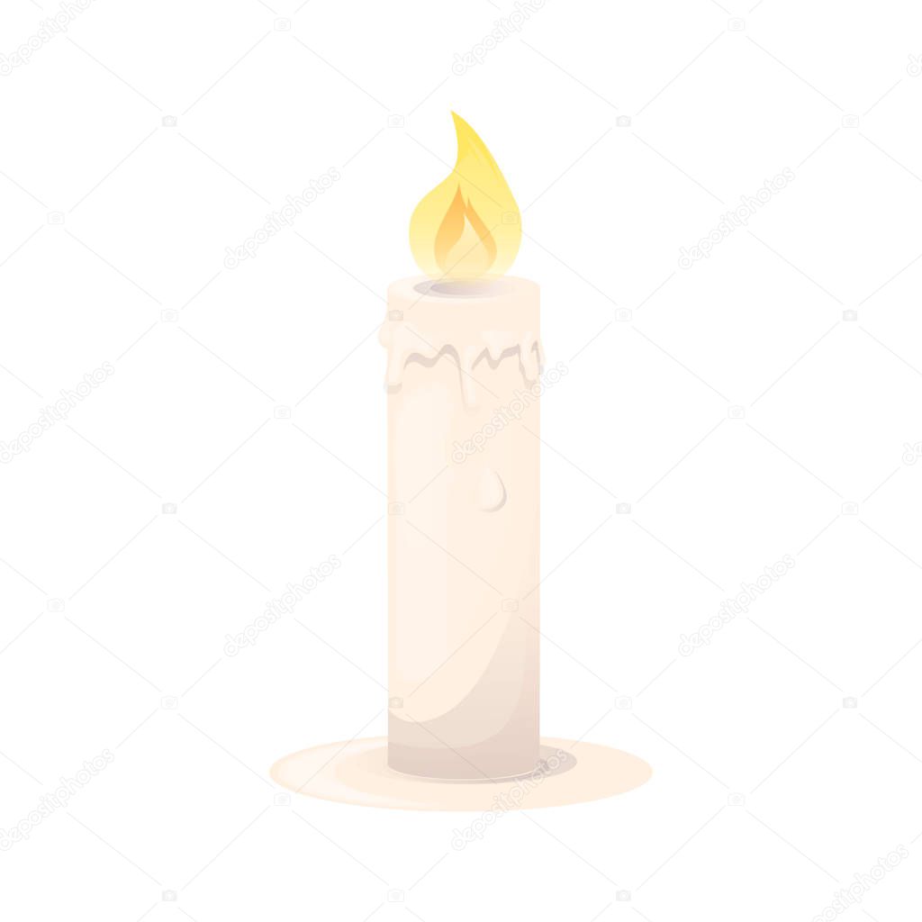 Burning candle isolated wax celebration flame holiday fire vector illustration.
