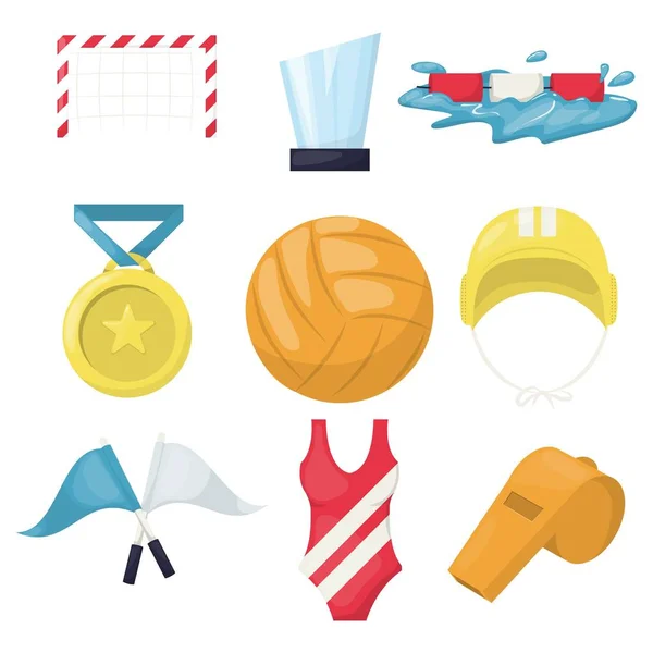 Pallavolo sport acquatici giocatore accessori beachball icone vettoriale illustrazione. Piscina sana di allenamento di pallavolo. Pallanuoto beachvolley. Gioco di squadra giocare a pallavolo . — Vettoriale Stock