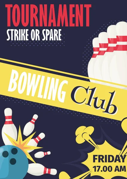 Bowlingtoernooi poster uitnodiging vector illustratie. — Stockvector