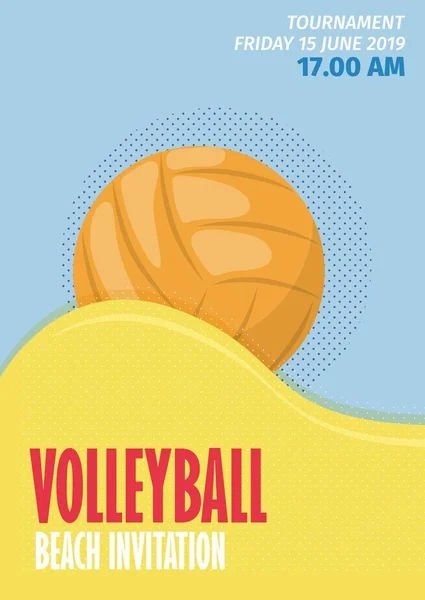 Voleibol Playa Deporte Poster Vector Ilustración. Verano Jugando Voleibol Playa Equipo Competición Invitación . — Vector de stock