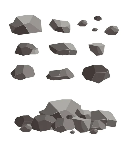 Rock stone block blank broken cement cobblestone vector illustration. Geology granite lava material natural sandstone volcanic mountain. — Stock Vector