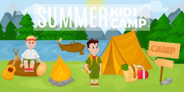 Yaz çocuk kampı poster Scout vektör illüstrasyon.