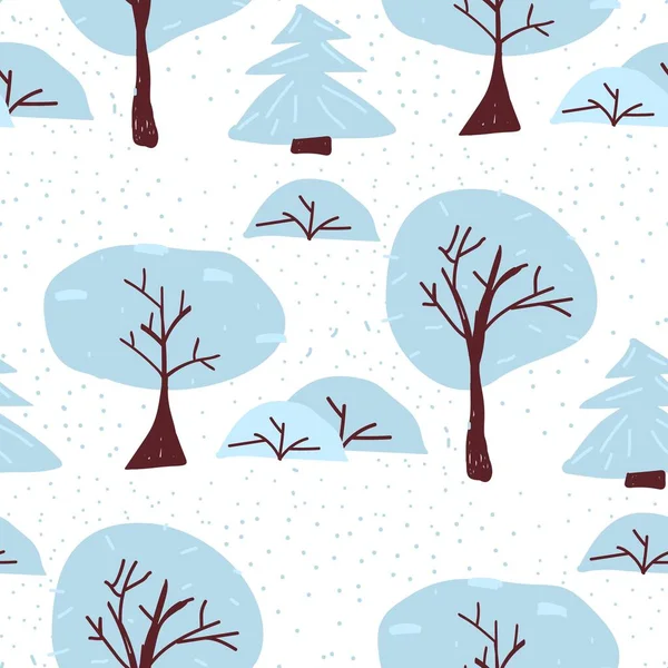 Invierno patrón inconsútil árbol. Ilustración de vectores forestales navideños. Fondo de niebla escandinava. Envoltura de bosques creativos . — Vector de stock