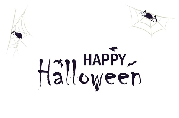 Feliz banner de texto halloween com letras de aranha assustadoras. Horror web symbol vector illustration (em inglês). Bat and spiderweb concept . —  Vetores de Stock