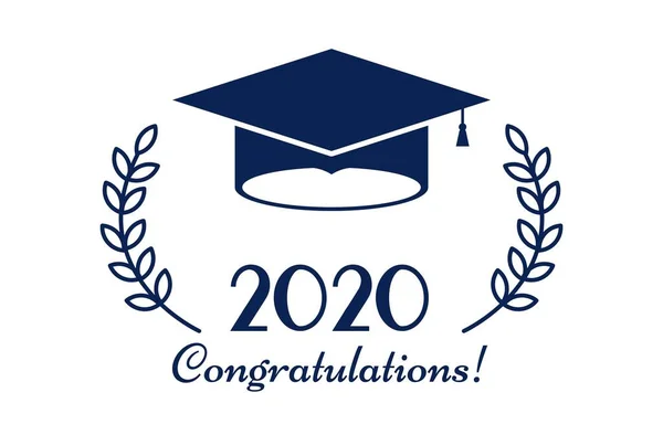 Klas Van 2020 Met Graduatieplafond Gefeliciteerd Met Afstuderen Etiket Afstudeerschrift — Stockvector