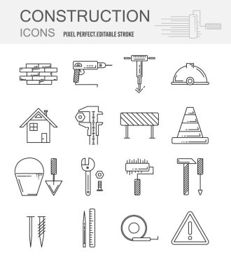 Construction icon set. Vector industrial builder sign collection.