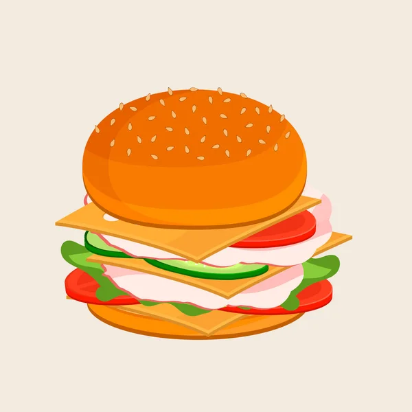 Zierlicher Gegrillter Burger Leckerer Fast Food Burger Ungesunde Lebensmittel Käse — Stockvektor