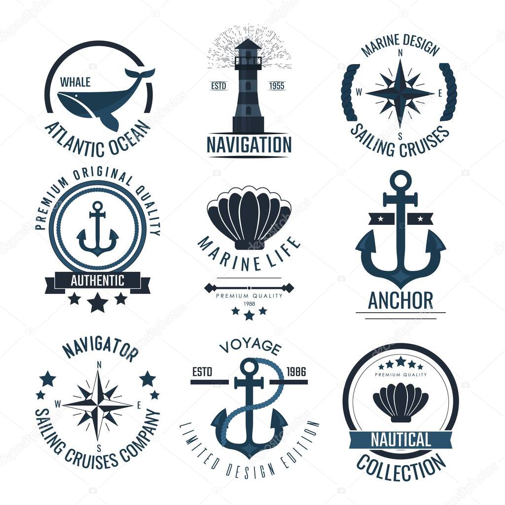 Nautical vintage labels and icons.