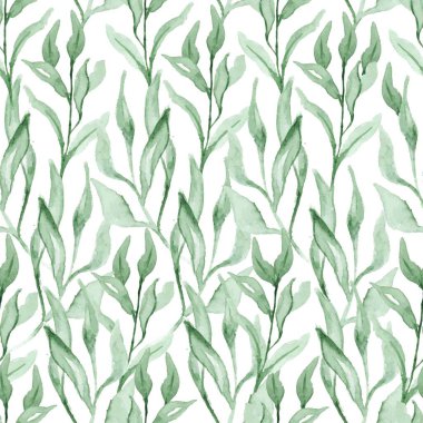 Suluboya kusursuz desen bırakır. Yaz çiçekli bitki vektörü suluboya arka plan. Yeşil bitki tekstil tasarımı. El çizimi botanik doğal illüstrasyon. Suluboya yaprak arkaplan tasarımı.