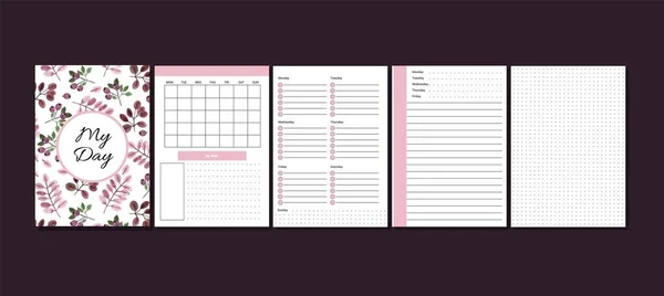 Plantilla Planificador Diaria Semanal Mensual Planificadores Minimalistas Cuaderno Diario Blanco — Vector de stock