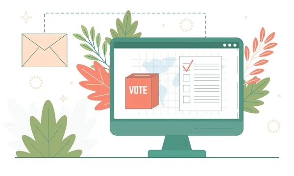 Vote Ligne Concept Papier Vote Dans Urne Écran Ordinateur Vote — Image vectorielle