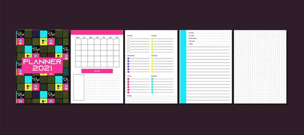 Plantilla Planificador Diaria Semanal Mensual Planificadores Minimalistas Cuaderno Diario Blanco — Vector de stock