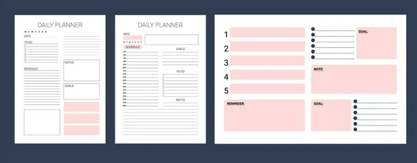 Calendário Página Organizador Modelo Planejador Diário Semanal Mensal Planeadores Minimalistas — Vetor de Stock