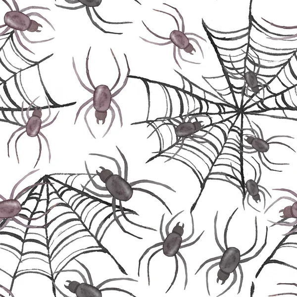 Halloween Spin Eng Patroon Spider Web Naadloze Achtergrond Herfst Gelukkig — Stockfoto