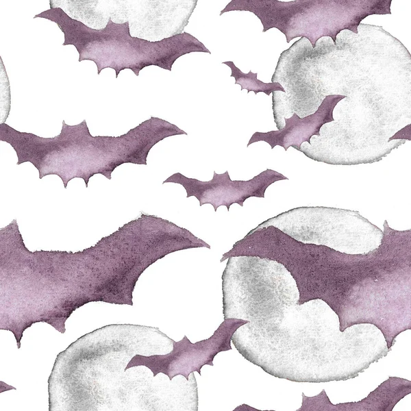 Halloween Bat Fly Night Sky Full Moon Seamless Pattern Bat — Stock Photo, Image