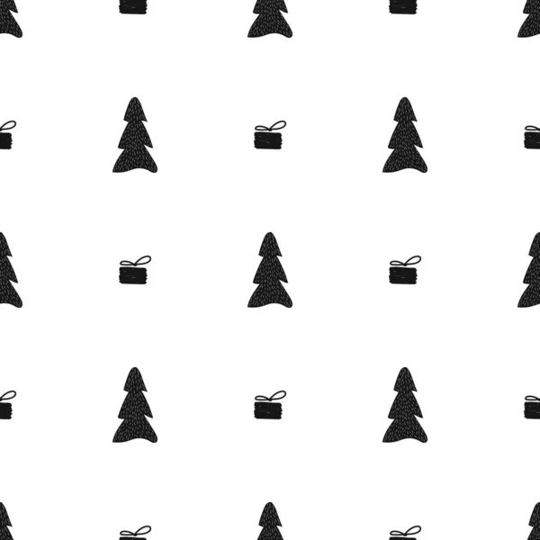 Modèle sans couture avec arbre de Noël et flocon de neige pour la conception des vacances d'hiver. — Image vectorielle