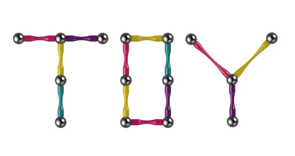 Palavra Toy Paus Coloridos Bolas Elementos Multicoloridos Construtor Magnético Jogos — Fotografia de Stock