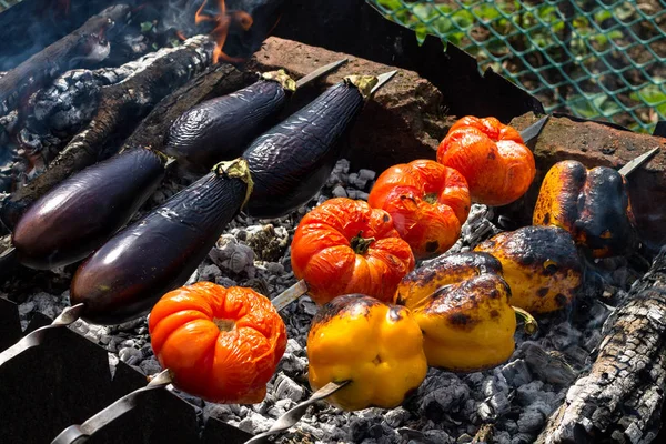 Groenten Houtskool Vegetarische Maaltijden Barbecue Van Groenten — Stockfoto