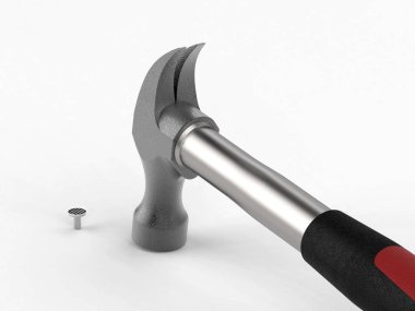 Çekiç ve çivi. Marangoz çekiç izole simgesi. 3D render izole.
