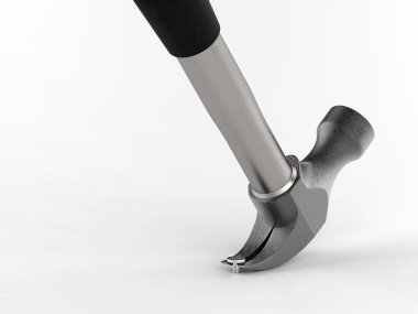 Çekiç ve çivi. Marangoz çekiç izole simgesi. 3D render izole.