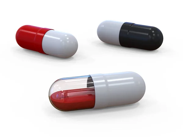 Kapselns tabletter. Flerfärgade piller. 3D-rendering. — Stockfoto