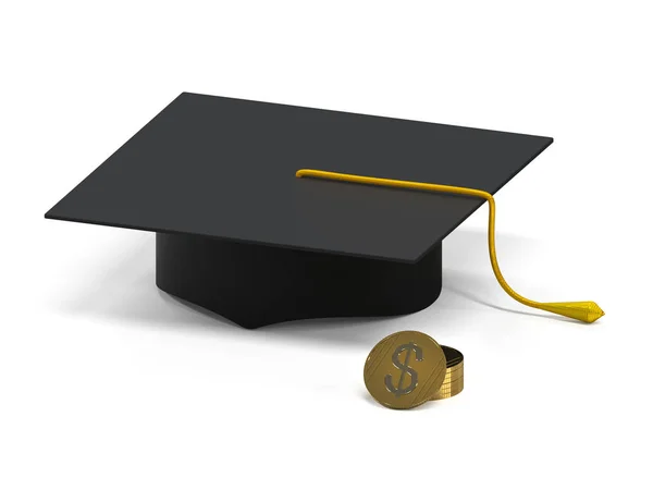 学术盖帽与堆硬币 对未来的贡献 财富的视角 — 图库照片