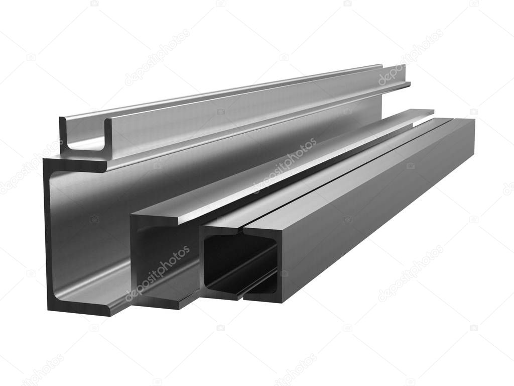 Rolled metal products. Galvanized steel channel. 3d illustration