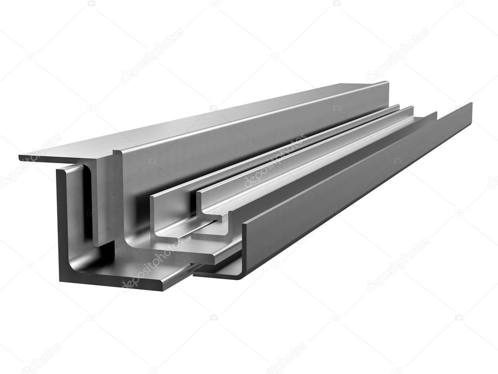 Rolled metal products. Galvanized steel channel. 3d illustration