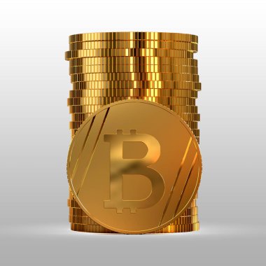 Bir sürü altın. Cryptocurrency bitcoin. Elektronik para. 3D çizim.